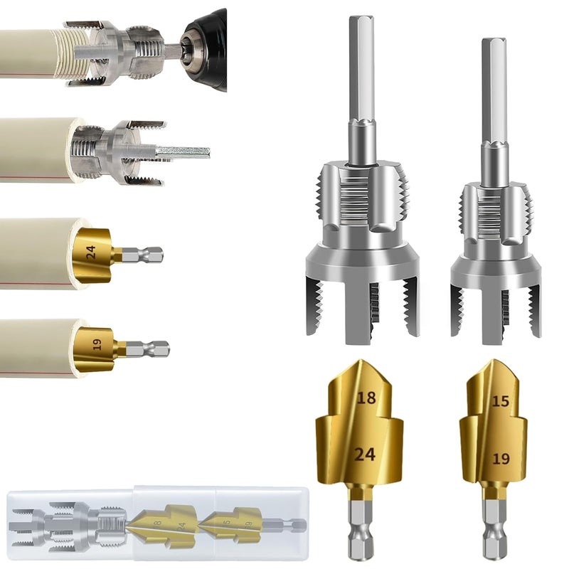 PILISPARK New PPR Pipe Threading and Reaming Tool Kit - Professional Threader for Plumbing, Electric Drill Style Threading Tool for 1/2“(DN15) 3/4“(DN20) PVC Pipe with Reaming Bit Set Great DIY Gift for Men - Image 1